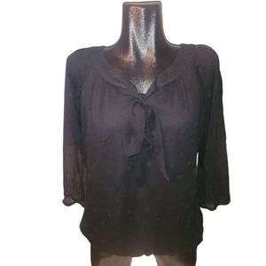 Ispiri Black Semi Sheer Blouse with Tie Neckline L